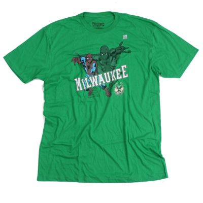 NBA ミルウォーキー・バックス Tシャツ スパイダーマン Marvel グリーン【OCSL】
