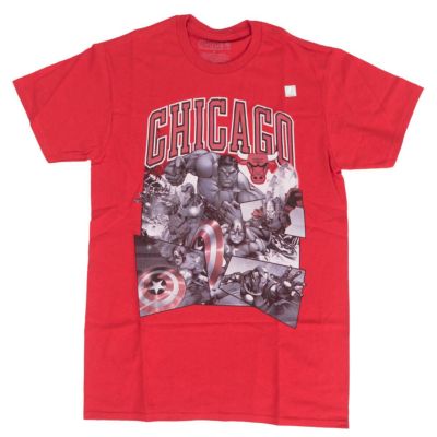 マーベル Tシャツ 半袖 アベンジャーズ Tシャツ ブルズ Tシャツ 赤 レッド NBA MARVEL アメコミ【OCSL】