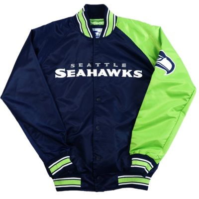 NFL スタジャン シーホークス スターター STARTER ネイビー ライトグリーン メンズ 長袖 アウター ジャケット サテン 2トーン  2212fsg