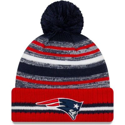 NFL ペイトリオッツ ニットキャップ 2021 サイドライン Sideline Sport Pom Cuffed Knit Hat ニューエラ/New Era ネイビー レッド