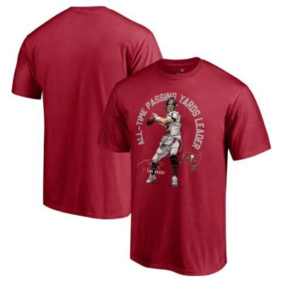 NFL トム・ブレイディ バッカニアーズ Tシャツ All-Time Passing Yards Leader パス通算獲得距離 Fanatics Branded レッド