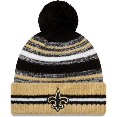 NFL セインツ ニットキャップ 2021 NFL Sideline サイドライン Sport Official Pom Cuffed Knit Hat ニューエラ/New Era Black/Gold