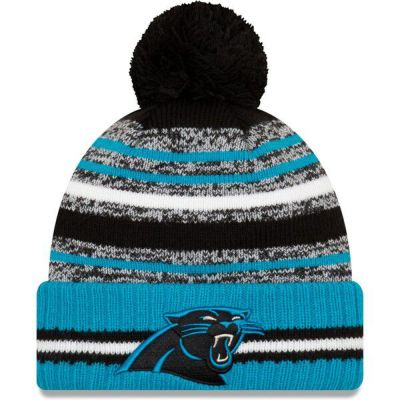 NFL パンサーズ ニットキャップ 2021 NFL Sideline サイドライン Sport Official Pom Cuffed Knit Hat ニューエラ/New Era Black/Blue