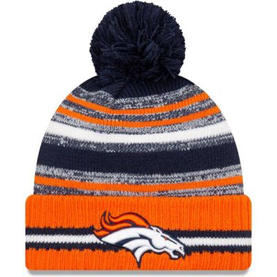 NFL ブロンコス ニットキャップ 2021 NFL Sideline サイドライン Sport Official Pom Cuffed Knit Hat ニューエラ/New Era Navy/Orange
