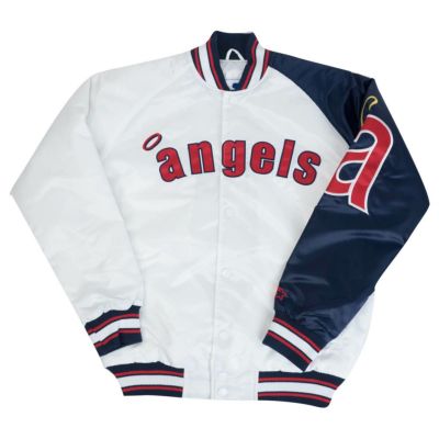 MLB エンゼルス ジャケット 2トーンアーム サテン スタジャン アウター STARTER ホワイト ネイビー 2212msg