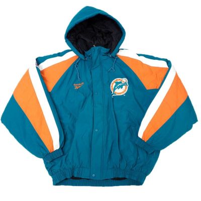 NFL ドルフィンズ ジャケット ビンテージ 90年代 フード ボンバー スターター アウター リーボック/Reebok アクア
