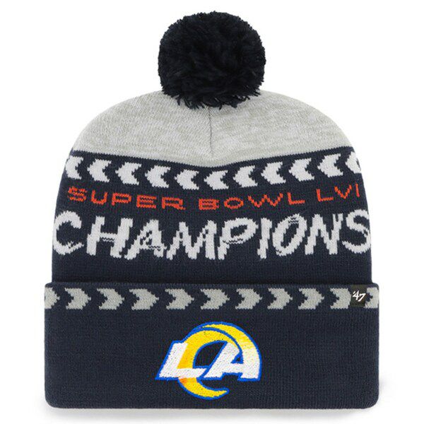 NFL ラムズ ニットキャップ 第56回 スーパーボウル 優勝記念 Super Bowl LVI Champions Clapboard Cuffed  Pom Knit 47 Brand Gray/Navy | セレクション | MLB NBA NFL プロ野球グッズ専門店 公式オンラインストア