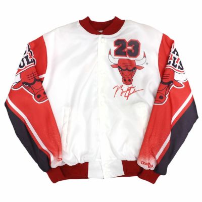 NBA マイケル・ジョーダン シカゴ・ブルズ スタジャン サイン刺繍 ジャケット Jacket Chalk Line ホワイト