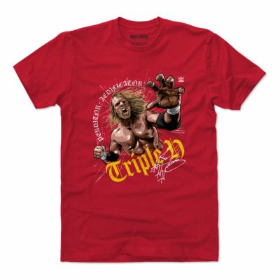 WWE トリプルH ショーン・マイケルズ Tシャツ Superstars Crack  500Level レッド