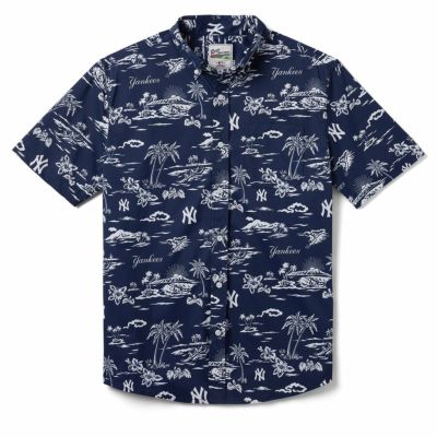 MLB ヤンキース アロハシャツ ハワイアン KEKAI PERFORMANCE フロントボタン レインスプーナー Reyn Spooner ネイビー