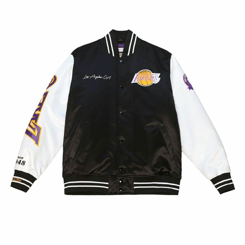 NBA レイカーズ ジャケット サテン Team Origins Varsity Jacket ミッチェル＆ネス/Mitchell & Ness  ブラック | セレクション | MLB NBA NFL プロ野球グッズ専門店 公式オンラインストア