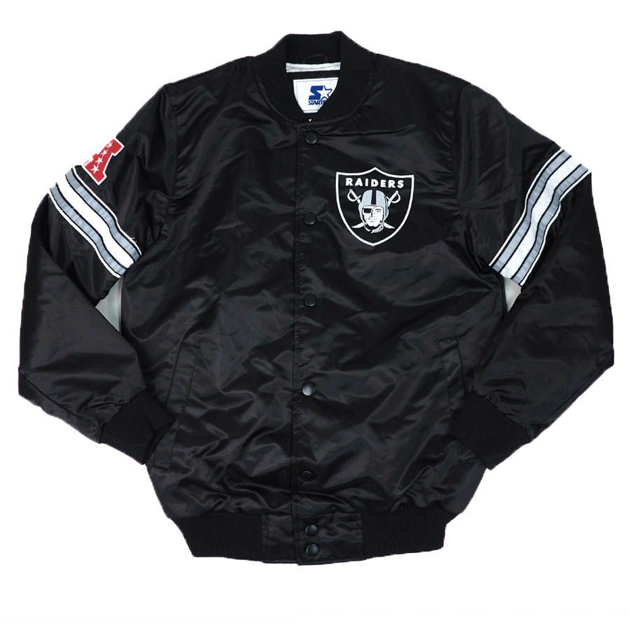 90s RAIDERS フルスナップ 中綿入り ナイロンスタジャン 厚く 黒