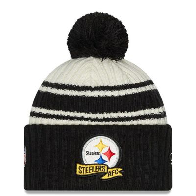 NFL スティーラーズ ニットキャップ 2022 サイドライン Sideline Sport Cuffed Pom Knit Hat ニューエラ/New Era クリーム ブラック