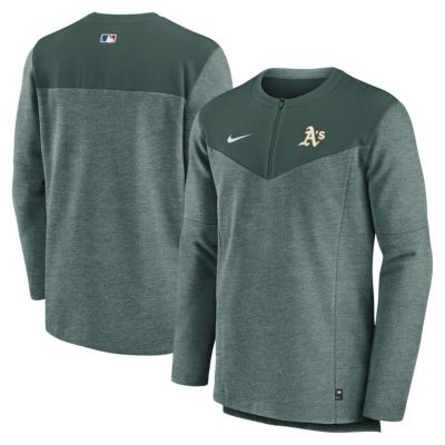 MLB アスレチックス Tシャツ ドライフィット ゲームタイム ハーフジップ ロングスリーブ ナイキ/Nike プログリーン/ヘザー