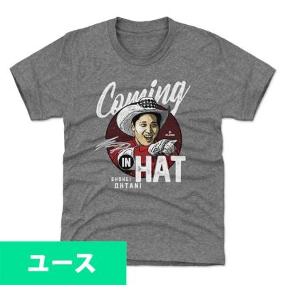 MLB 大谷翔平 エンゼルス Tシャツ キッズ ユース Los Angeles A Coming In Hat WHT 500Level グレー
