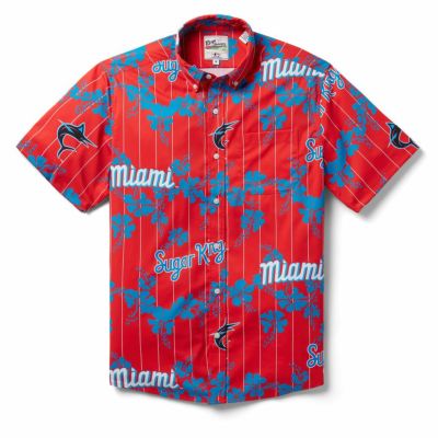 MLB マーリンズ アロハシャツ シティーコネクト CITY CONNECT ボタン レインスプーナー Reyn Spooner レッド