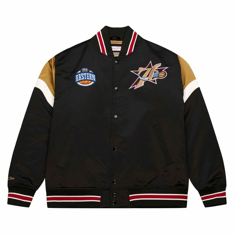 NBA 76ers ジャケット Heavyweight Satin Jacket ミッチェル＆ネス/Mitchell & Ness ブラック |  セレクション | MLB NBA NFL プロ野球グッズ専門店 公式オンラインストア