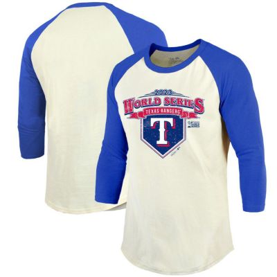 MLB レンジャーズ Tシャツ 2023 ワールドシリーズ 進出記念 Confetti Soft Hand Raglan マジェスティック/Majestic クリーム/ロイヤル