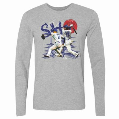 MLB 大谷翔平 ドジャース Tシャツ Los Angeles D SHO Dual WHT Long Sleeve T-Shirt 500Level ヘザーグレー