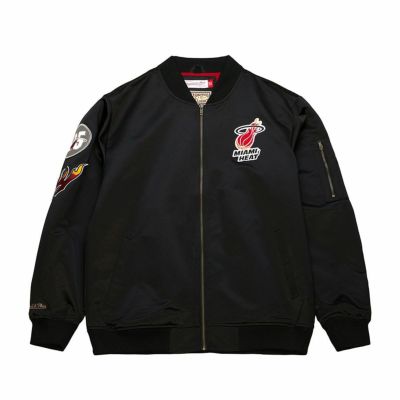 NBA マイアミ・ヒート ジャケット サテン ボンバージャケット ライトウェイト ミッチェル＆ネス/Mitchell & Ness ブラック