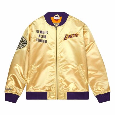 NBA レイカーズ ジャケット サテン ヴィンテージロゴ  ライトウェイト ミッチェル＆ネス/Mitchell & Ness ゴールド
