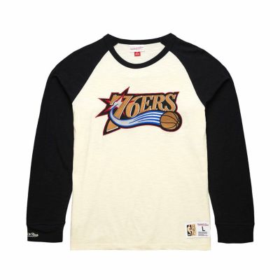 NBA 76ers Tシャツ ヴィンテージロゴ ロングスリーブ  ミッチェル＆ネス/Mitchell & Ness ブラック クリーム