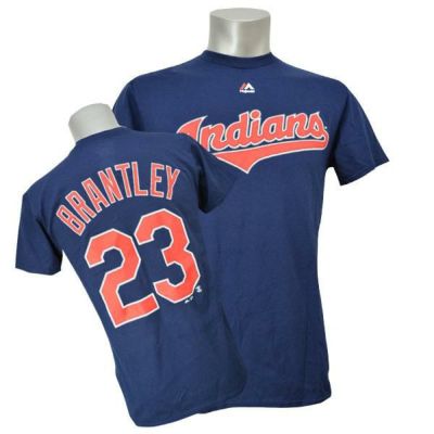 リニューアル記念メガセール MLB インディアンス マイケル・ブラントリー Tシャツ ネイビー マジェスティック Player Tシャツ 