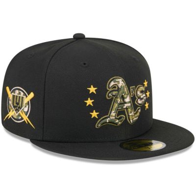 MLB アスレチックス キャップ 2024 アームドフォースデー On-Field 59FIFTY Fitted Hat ニューエラ/New Era ブラック