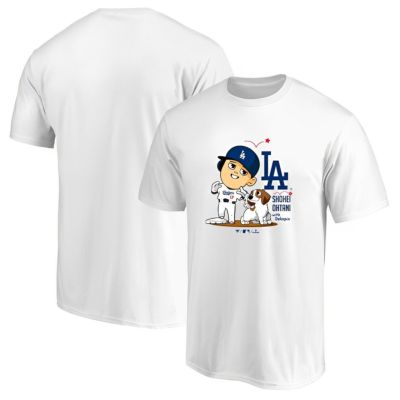 大谷翔平 x デコピン ヘッドバンプ  Tシャツ ドジャース Fanatics ホワイト oh24gd