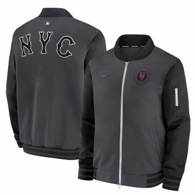 MLB メッツ ジャケット 2024 オーセンティックコレクション シティーコネクト フルジップ ボンバージャケット ナイキ/Nike チャコール