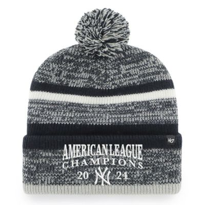 MLB ヤンキース キャップ 2024 アメリカンリーグ優勝記念 Northward Cuffed Knit Hat with Pom 47Brand ネイビー