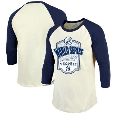 MLB ヤンキース Tシャツ 2024 ワールドシリーズ進出記念 Raglan Softhand 3/4-Sleeve マジェスティック/Majestic クリーム ネイビー