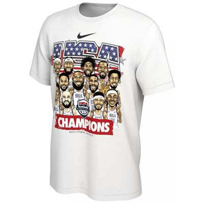 USA Basketball アメリカ代表 Tシャツ 2024 男子バスケット カリカチュア Gold Medal Team Caricature T-Shirt ナイキ/Nike ホワイト