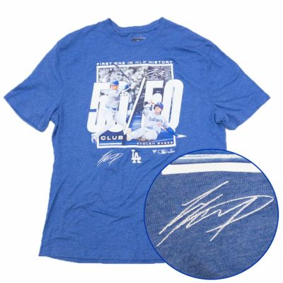 MLB 大谷翔平 ドジャース Tシャツ 【現地買付セレクション特注】50/50達成記念 Club T-Shirt (サイン刺繍) Fanatics ヘザーロイヤル