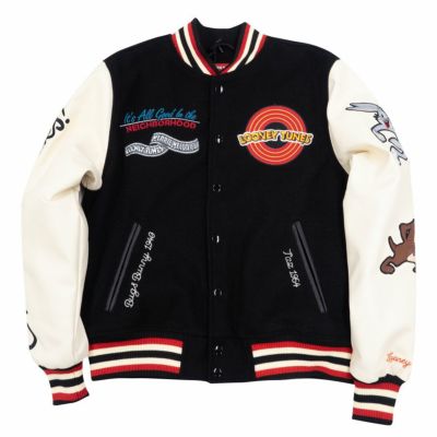 Animation バーシティー ジャケット 【現地買付】ルーニーチューンズ x Shoe Palace Varsity Jacket ブラック アイボリー