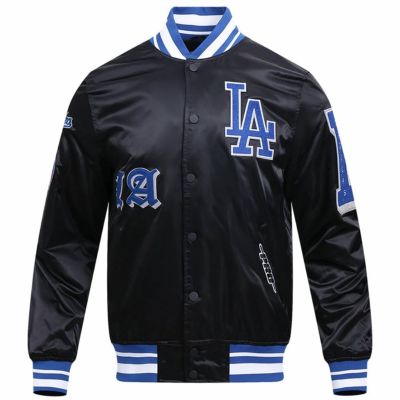 MLB ドジャース ジャケット OLD ENGLISH RIB サテン スタジャン Pro Standard ブラック