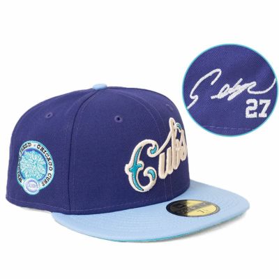 MLB 鈴木誠也 カブス キャップ 【海外カスタム】サイン刺繍 59FIFTY ニューエラ/New Era パープル スカイブルー