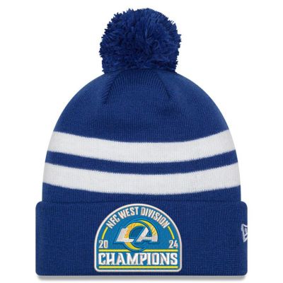 NFL ラムズ ニットキャップ 2024 NFC 西地区 ディビジョン優勝記念 Striped Cuffed Knit Hat with Pom ニューエラ/New Era ロイヤル