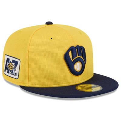MLB ブリュワーズ キャップ 【海外版】2025 スプリングトレーニング 59FIFTY Fitted ニューエラ/New Era ゴールド ネイビー