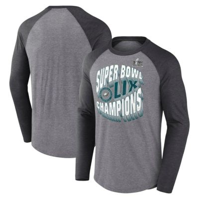 NFL イーグルス Tシャツ 第59回スーパーボウル 優勝記念 Historic Win 3/4-Sleeve Raglan Tri-Blend T-Shirt Fanatics ヘザーグレー