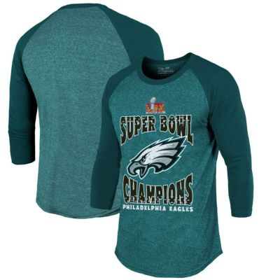 NFL イーグルス Tシャツ 第59回スーパーボウル 優勝記念 Choke Up 3/4-Sleeve Raglan T-Shirt Majestic ミッドナイトグリーン