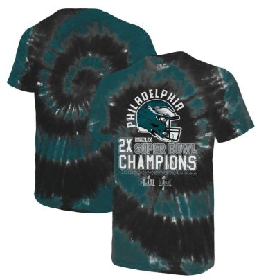 NFL イーグルス Tシャツ 2x スーパーボウル 優勝記念 Hard Count Spiral Tie-Dye T-Shirt Majestic ミッドナイトグリーン ブラック
