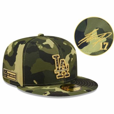 MLB 大谷翔平 ドジャース キャップ 【海外買付】2022 アームドフォースデー On-Field 59FIFTY サイン刺繍 ニューエラ/New Era カモ