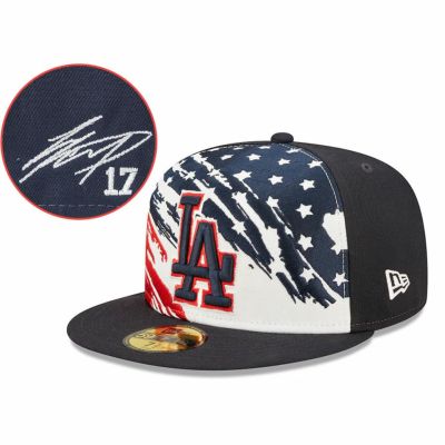 MLB 大谷翔平 ドジャース キャップ 【海外買付】2022 独立記念日 4th of July 59FIFTY サイン刺繍 ニューエラ/New Era ネイビー