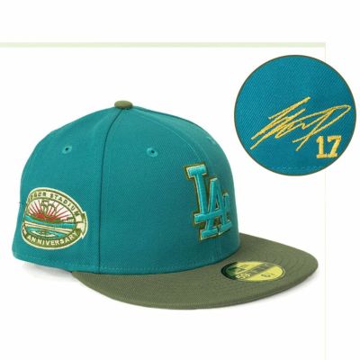 MLB 大谷翔平 ドジャース キャップ 【海外買付】ドジャースタジアム50周年 Patch CP 59FIFTY サイン刺繍 ニューエラ/New Era ティール