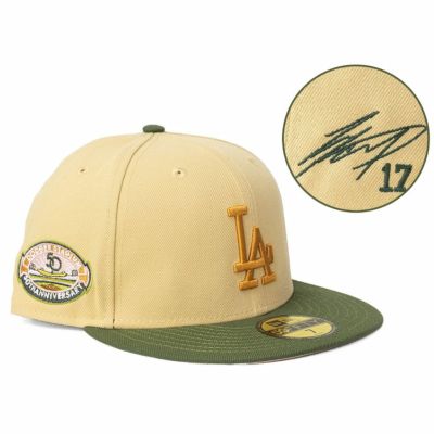 MLB 大谷翔平 ドジャース キャップ 【海外買付】ドジャースタジアム50周年 Patch CP 59FIFTY サイン刺繍 ニューエラ/New Era カーキ