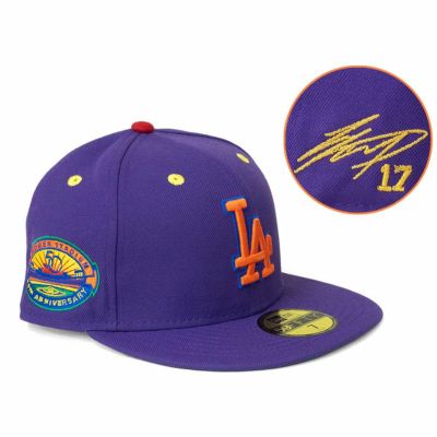 MLB 大谷翔平 ドジャース キャップ 【海外買付】ドジャースタジアム50周年 Patch CP 59FIFTY サイン刺繍 ニューエラ/New Era パープル