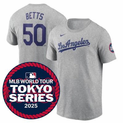 MLB ムーキー・ベッツ ドジャース Tシャツ 東京シリーズ2025 ネーム＆ナンバー T-Shirt ナイキ/Nike ヘザーグレー