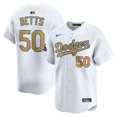 【海外モデル】MLB ムーキー・ベッツ ドジャース ユニフォーム 2025ゴールドコレクション WS優勝 リミテッド ジャージ ナイキ/Nike ホワイト