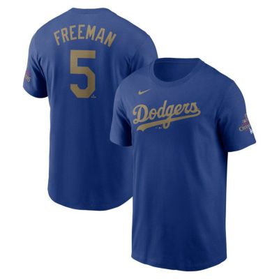 【海外モデル】MLB フレディ・フリーマン ドジャース Tシャツ 2025ゴールドコレクション WS優勝 ネーム＆ナンバー ナイキ/Nike ロイヤル